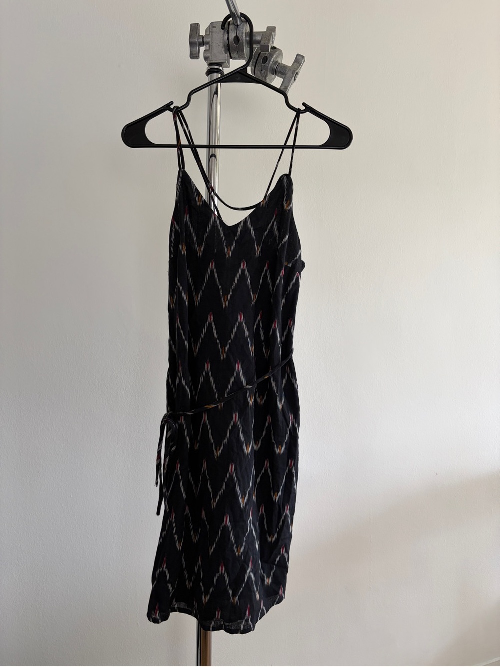 LOFT Black Chevron Slip Dress with Tie Waist